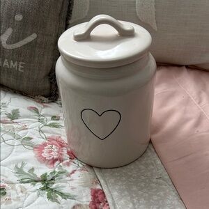 Rae Dunn White Ceramic Canister with Heart and Lid